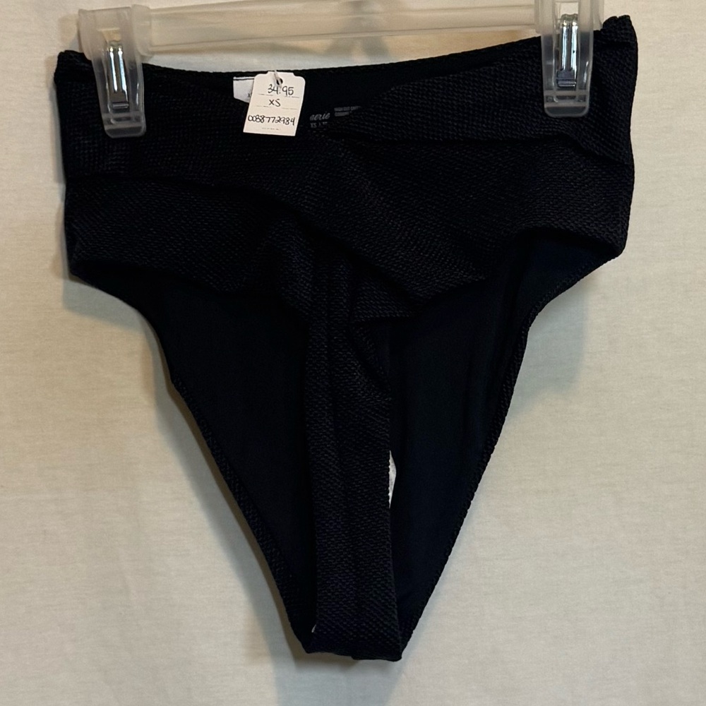 AA-557 Aerie NWT High Cut Cheeky Black Summer Swim Bikini Bottoms Size XS